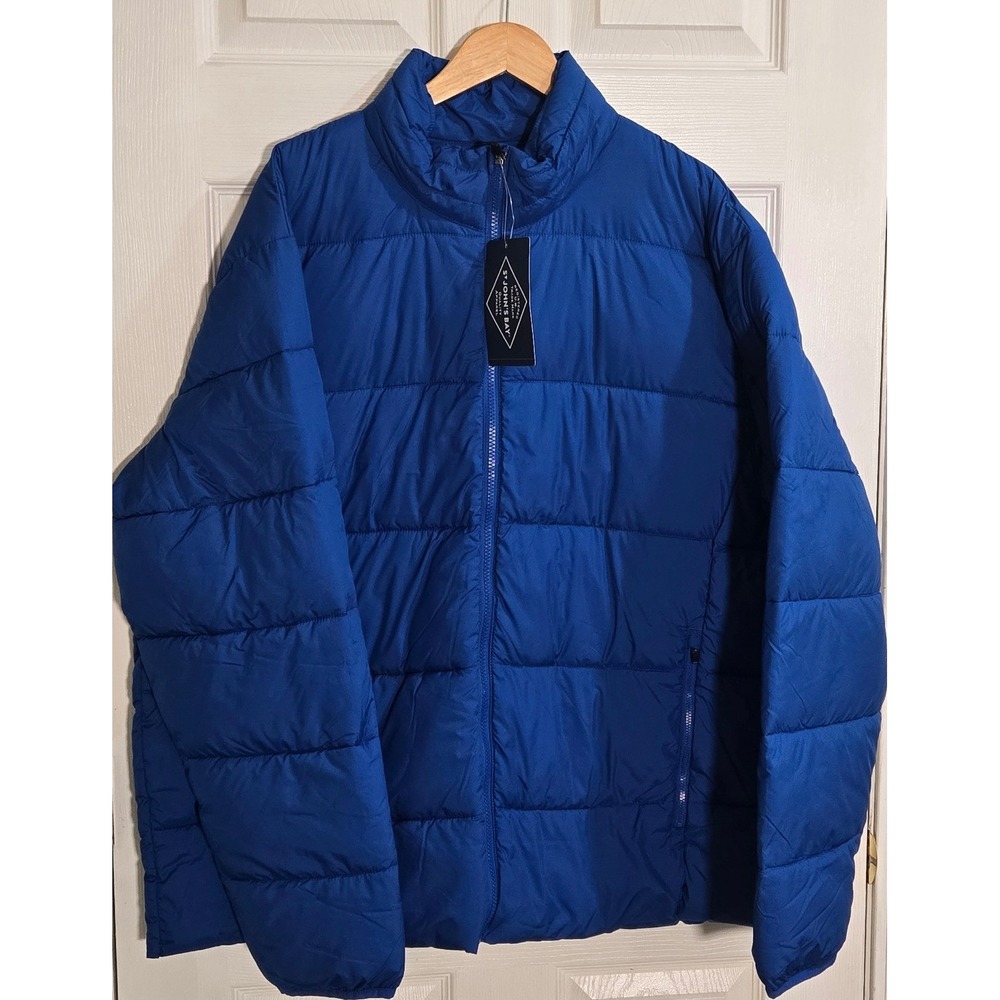 St Johns Bay Mens Puffer Jacket Santorini Blue XXL Full Zip Quilted Poly-Fill